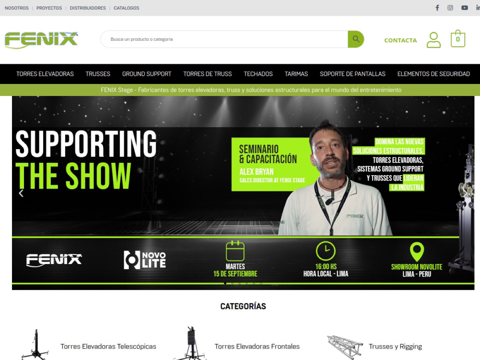 Fenix. Sitio de eventos y escenario con identidad visual fuerte.
