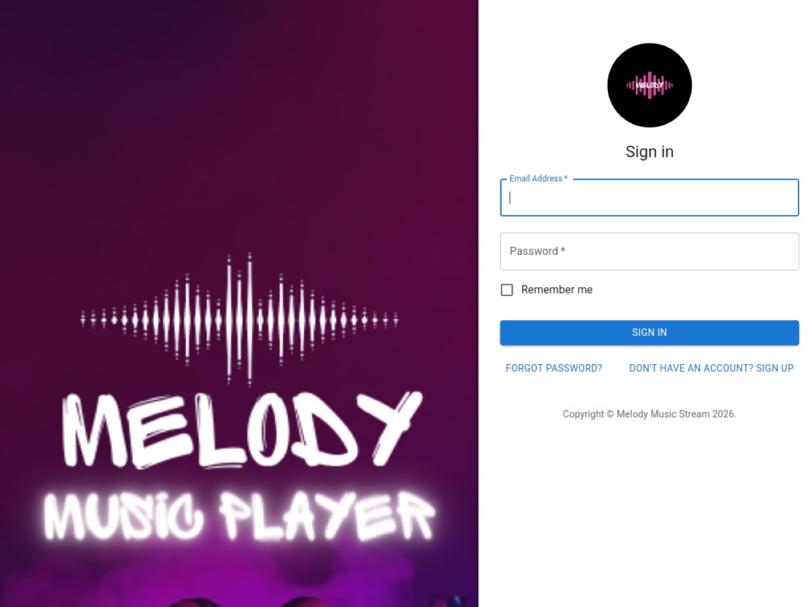 Melody Music Stream. Plataforma musical full stack con acceso, playlists y API.